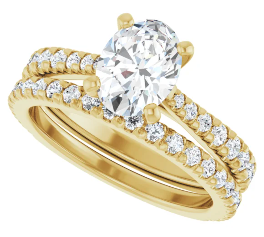 14K Yellow Gold 8x6 mm Oval Accented Engagement Ring. 127399:676:P
