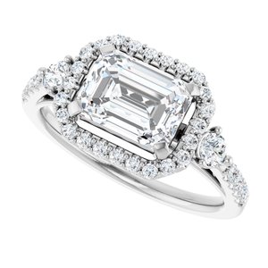 14K White Gold 7x5 mm Emerald 3/8 CTW Diamond Halo-Style Accented Engagement Ring. 689171:LG601:P