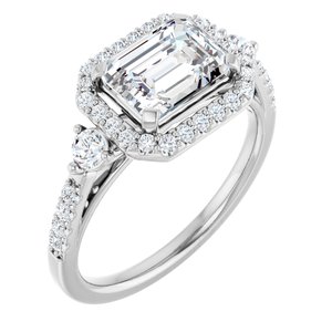 14K White Gold 7x5 mm Emerald 3/8 CTW Diamond Halo-Style Accented Engagement Ring. 689171:LG601:P