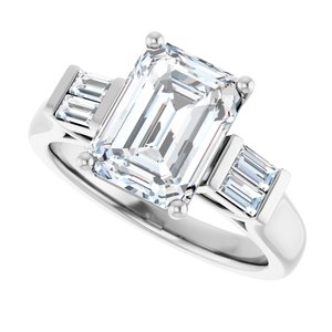 14K White Gold 9x7 mm Emerald 1/4 CTW Diamond Three-Stone Engagement Ring. 689152:LG101:P