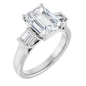 14K White Gold 9x7 mm Emerald 1/4 CTW Diamond Three-Stone Engagement Ring. 689152:LG101:P