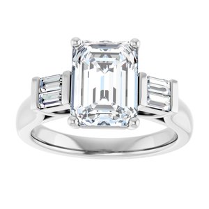 14K White Gold 9x7 mm Emerald 1/4 CTW Diamond Three-Stone Engagement Ring. 689152:LG101:P
