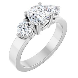 14K White Gold 6.5 mm Round Three-Stone Engagement Ring. 126904:840:P