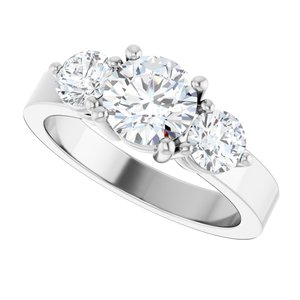 14K White Gold 6.5 mm Round Three-Stone Engagement Ring. 126904:840:P