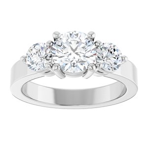 14K White Gold 6.5 mm Round Three-Stone Engagement Ring. 126904:840:P