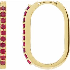 14K Yellow Gold Lab-Grown Ruby 20 mm Hoop Earrings. 88245:173:P