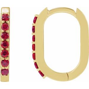 14K Yellow Gold Lab-Grown Ruby 14 mm Hoop Earrings. 88245:178:P