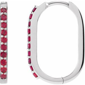 14K White Gold Lab-Grown Ruby 20 mm Hoop Earrings. 88245:174:P