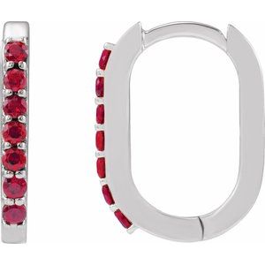 14K White Gold Lab-Grown Ruby 14 mm Hoop Earrings. 88245:179:P