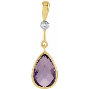 14K Yellow Gold Natural Amethyst & .015 CT Diamond Pendant