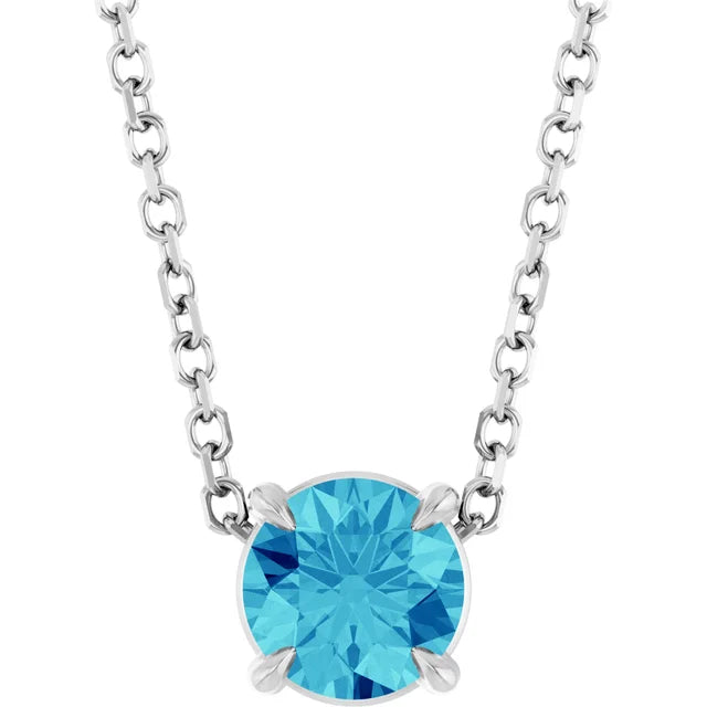 14K White 5 mm Natural Blue Zircon 16-18" Necklace