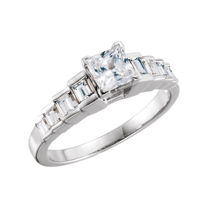 14K White Gold 5x5 mm Square Baguette Accented Engagement Ring. 12921:160967:P