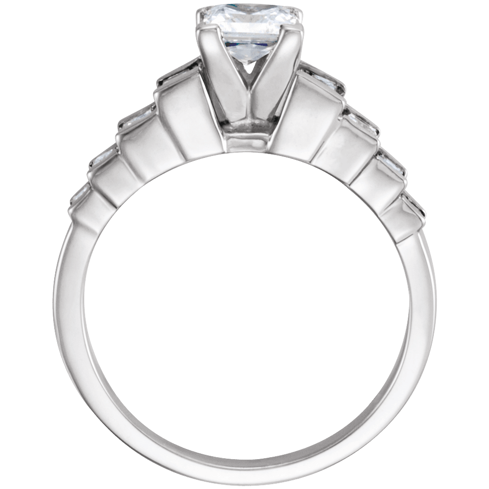 14K White Gold 5x5 mm Square Baguette Accented Engagement Ring. 12921:160967:P