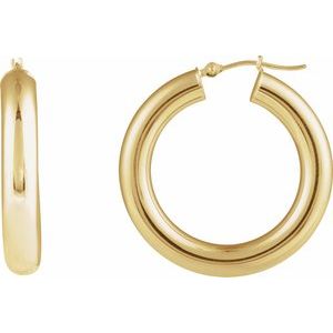 14K Yellow Gold Round Tube 30 mm Hoop Earrings. 689255:600:P