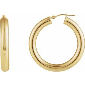 14K Yellow Gold Round Tube 35 mm Hoop Earrings. 689255:601:P