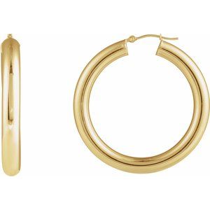 14K Yellow Gold Round Tube 40 mm Hoop Earrings. 689255:602:P