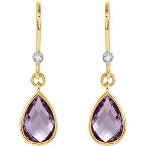 14K Yellow/White Gold Natural Amethyst & .02 CTW Diamond Earrings