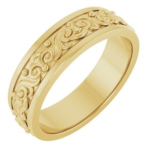 14K Yellow Gold 6.2 mm Sculptural Flat Band. 57990:207:P