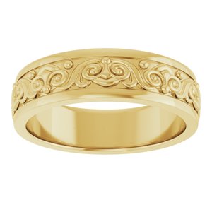 14K Yellow Gold 6.2 mm Sculptural Flat Band. 57990:207:P