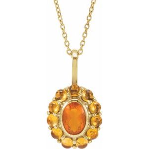 14K Yellow Gold Natural Mexican Fire Opal & Natural Citrine Halo-Style 16-18" Necklace. 88624:139:P