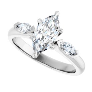 14K White Gold 10x5 mm Marquise Three-Stone Engagement Ring. 126952:690:P