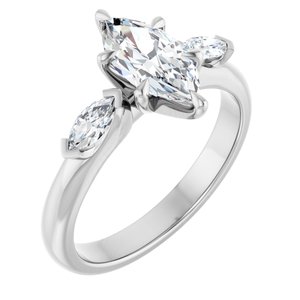 14K White Gold 10x5 mm Marquise Three-Stone Engagement Ring. 126952:690:P