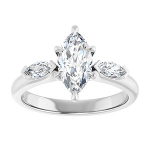 14K White Gold 10x5 mm Marquise Three-Stone Engagement Ring. 126952:690:P