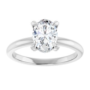 14K White Gold 8x6 mm Oval Hidden Halo-Style Accented Engagement Ring. 126924:1035:P