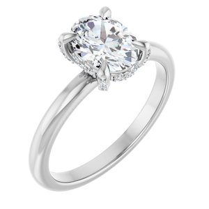 14K White Gold 8x6 mm Oval Hidden Halo-Style Accented Engagement Ring. 126924:1035:P