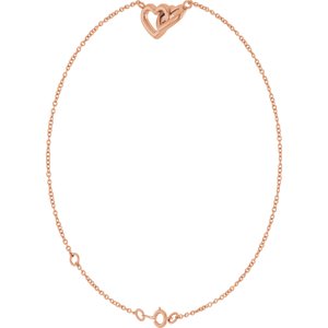 14K Rose Gold Interlocking Hearts Link 6 1/2-7 1/2" Bracelet