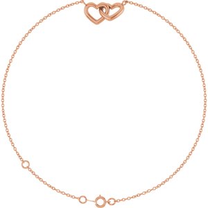 14K Rose Gold Interlocking Hearts Link 6 1/2-7 1/2" Bracelet