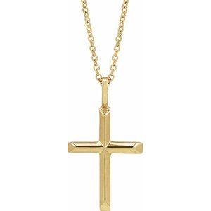 14K Yellow Gold Knife-Edge Cross 16-18" Necklace