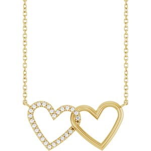 14K Yellow Gold 1/8 CTW Diamond Petite Double Interlocking Heart 16-18" Necklace