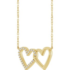 14K Yellow Gold 1/8 CTW Diamond Petite Double Interlocking Heart 16-18" Necklace