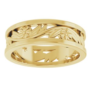 14K Yellow Gold 5.8 mm Floral Flat Band. 57980:220:P