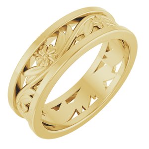 14K Yellow Gold 5.8 mm Floral Flat Band. 57980:220:P