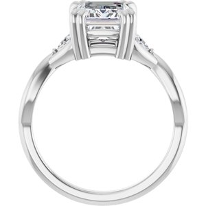 14K White Gold 9x7 mm Emerald Double Claw-Prong Three-Stone Engagement Ring. 126943:323:P