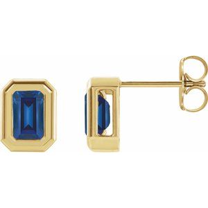 14K Yellow Gold Lab-Grown Blue Sapphire Solitaire Earrings