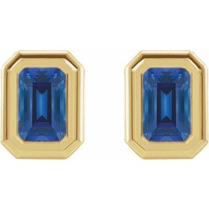 14K Yellow Gold Lab-Grown Blue Sapphire Solitaire Earrings