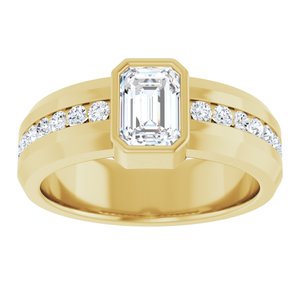 14K Yellow Gold 7 x 5 mm Emerald Men's Band. 126928:661:P