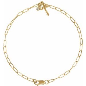 14K Yellow Gold .03 CTW Natural Diamond Cross Charm 7" Bracelet
