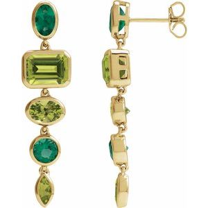 14K Yellow Gold Natural Peridot & Lab-Grown Emerald Dangle Earrings. 689319:600:P