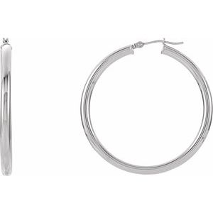 14K White Gold Tube 40 mm / 3 mm Hoop Earrings. 20826:163871:P