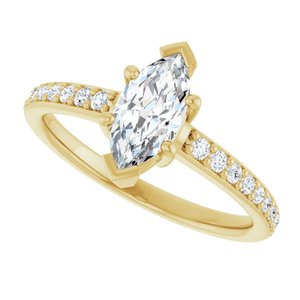 14K Yellow Gold 9x4.5 mm Marquise V-End Accented Engagement Ring. 127022:1051:P