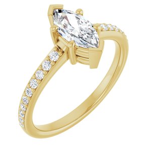 14K Yellow Gold 9x4.5 mm Marquise V-End Accented Engagement Ring. 127022:1051:P