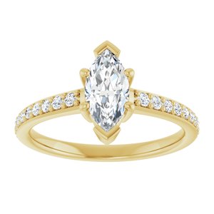 14K Yellow Gold 9x4.5 mm Marquise V-End Accented Engagement Ring. 127022:1051:P