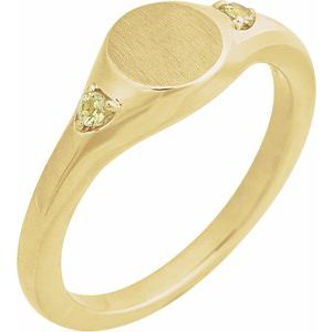 14K Yellow Gold Engravable Natural Peridot Signet Ring. 72463:124:P