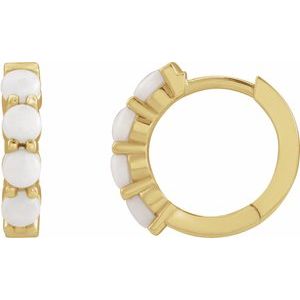 14K Yellow Gold Natural White Opal Cabochon Hinged 14.7 mm  Hoop Earrings. 87181:208:P