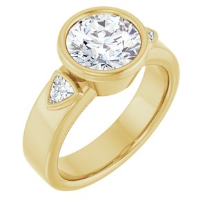 14K Yellow Gold 8 mm Round Bezel-Set Three-Stone Engagement Ring. 126898:1321:P