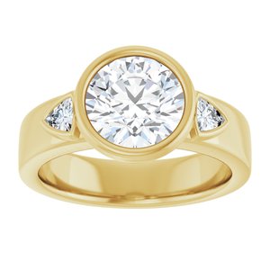 14K Yellow Gold 8 mm Round Bezel-Set Three-Stone Engagement Ring. 126898:1321:P